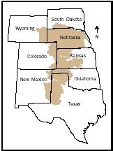 The Ogallala Aquifer (shaded area) is in a state of overdraft owing to the current rate of water use. If withdrawals continue unabated, the aquifer could be depleted in only a few decades.